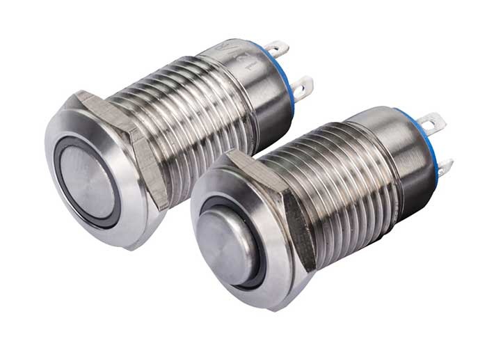 2 Pins Stainless Steel Push Button Switch Led Illuminated Flat head On ...
