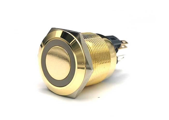Nickel Plated Brass 22mm Anti Vandal Push Button Switch With Power Symbol Ring Led