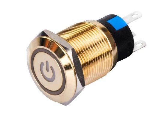 Gold Plated Brass Metal Push Button Switch Led Illuminated 5 Pins Gold Color Flat Head